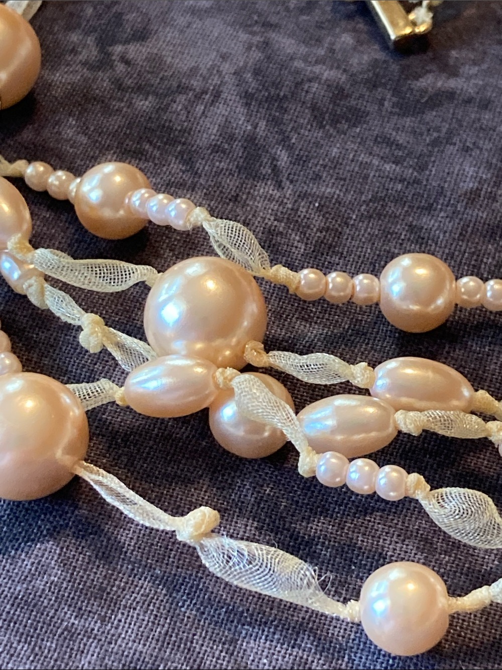 Ivory Multi-Strand Bead & Chiffon Ribbon Necklace - Picture 8 of 8